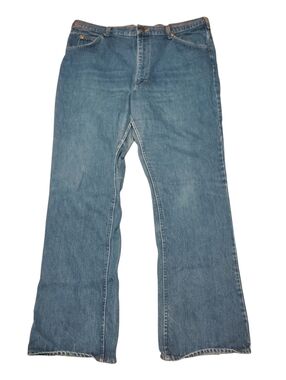 Vintage Lee Jeans Relaxed Fit Blue Denim Leather Back Patch Size 38x30 Mens